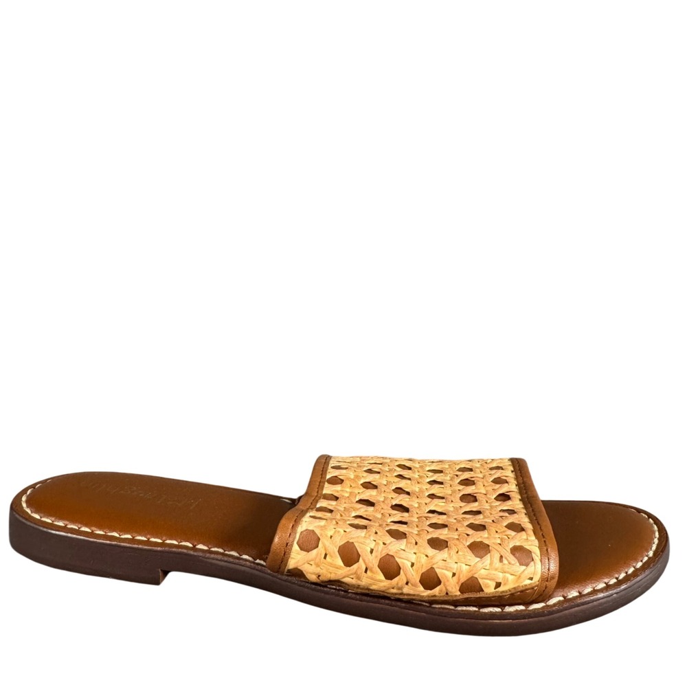 J.McLaughlin Womens Brown Leather Woven Cane Slide Sandals Size 6.5 Flat Shoes
